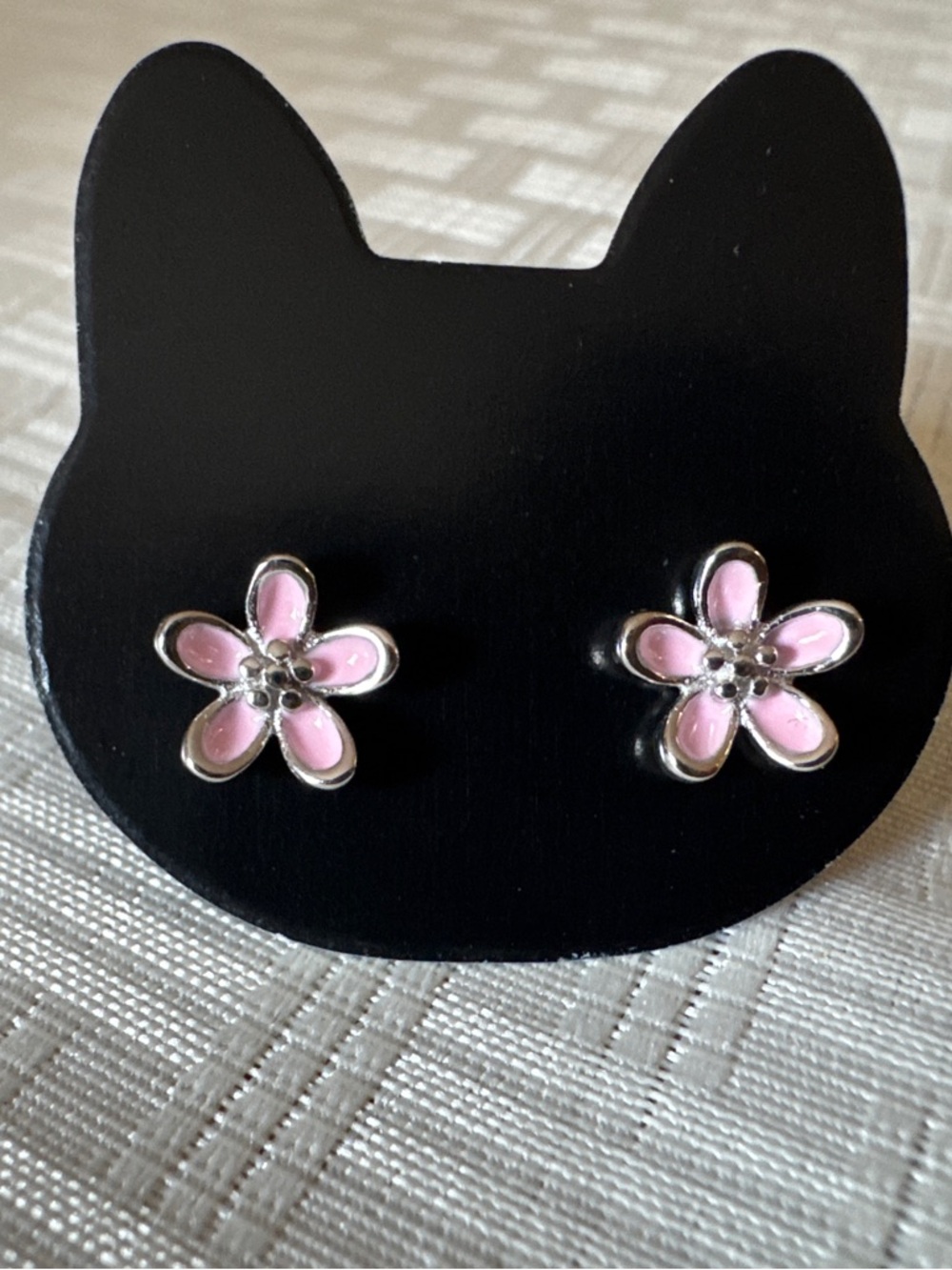 Solid Sterling Silver 925 Pink Enamel Flower Stud Earrings